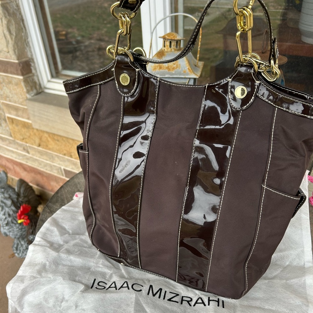 Isaac Mizrahi Purse Tote‎ Brown Polyester PVC Trim